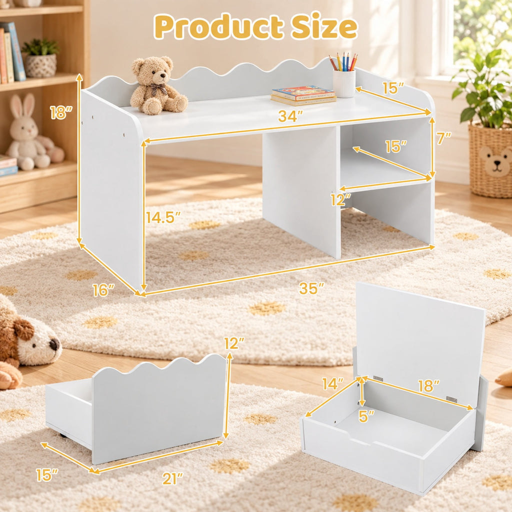 Airfind Scalloped Kids Bookshelf and Toy Storage Organizer for Playroom, 77 lbs Capacity, MDF Frame, for 3+ Years Old, 35 Inch x 16 Inch x 18 Inch Footprint