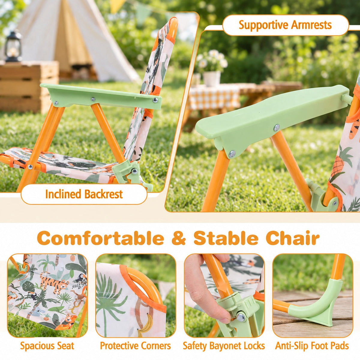 Airfind Kids Outdoor Table and Chair Set with 2 Folding Chairs and Height Adjustable Umbrella, 165 lbs Capacity, for 3-6 Years Old, Yellow