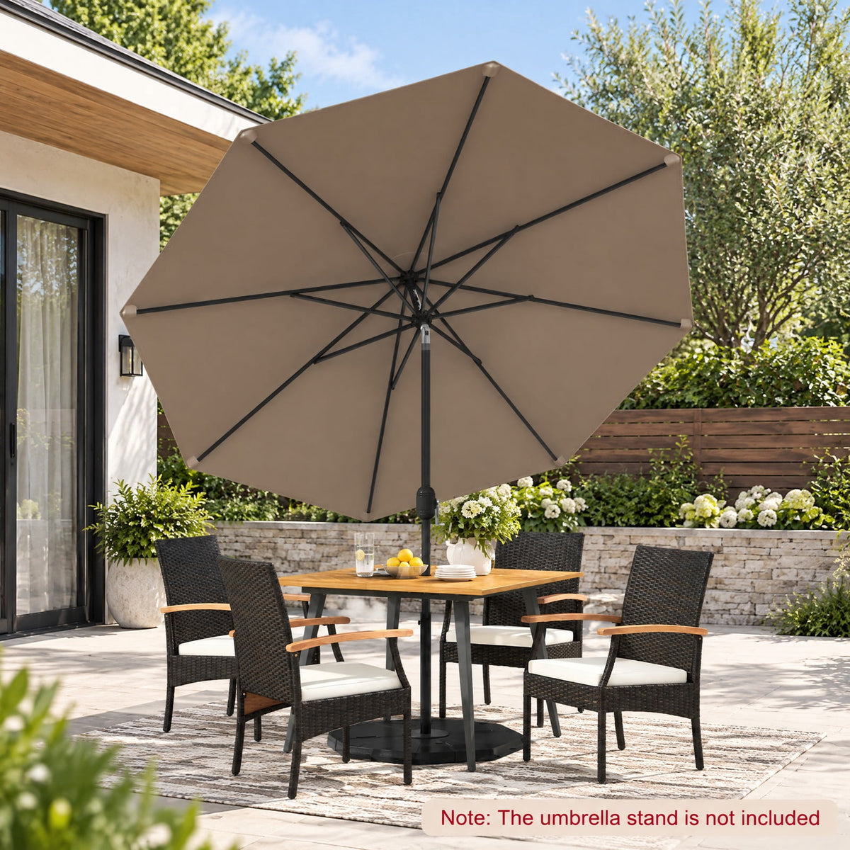 Airfind 9 ft Outdoor Market Patio Table Umbrella Push Button Tilt Crank Lift, Iron Polyester Fabric Frame, Tan