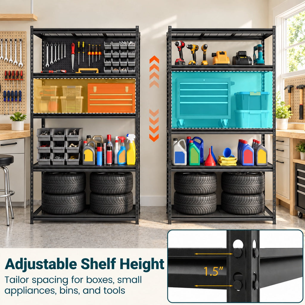 AIRFIND Metal Shelving Units Set of 4, 5 Adjustable Wire Shelves Each, 400 lb Capacity per Tier, 36 x 18 x 72 in Each, Black