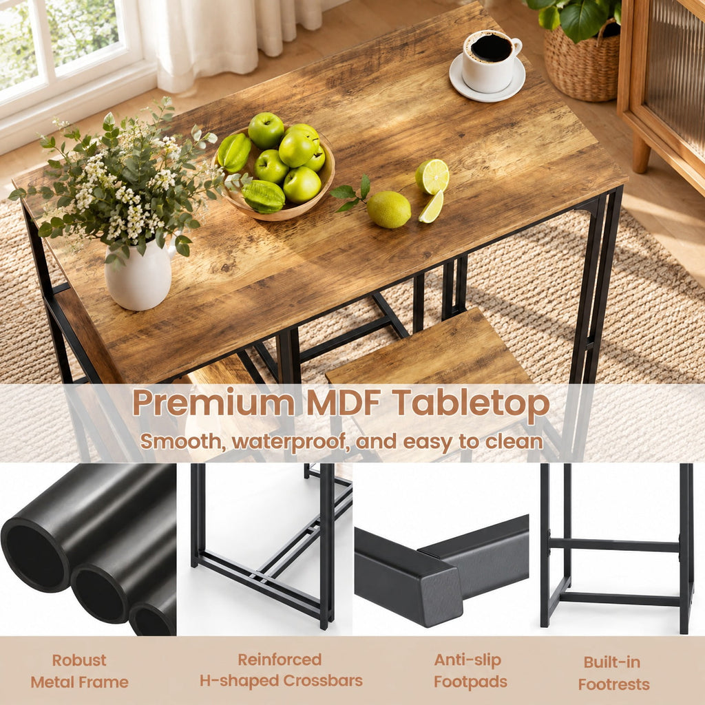 Airfind 3-Piece Bar Table Set for 2 Bar-Height Dining Table with 2 Stools, 220 lbs Capacity, MDF Metal Frame, Coffee