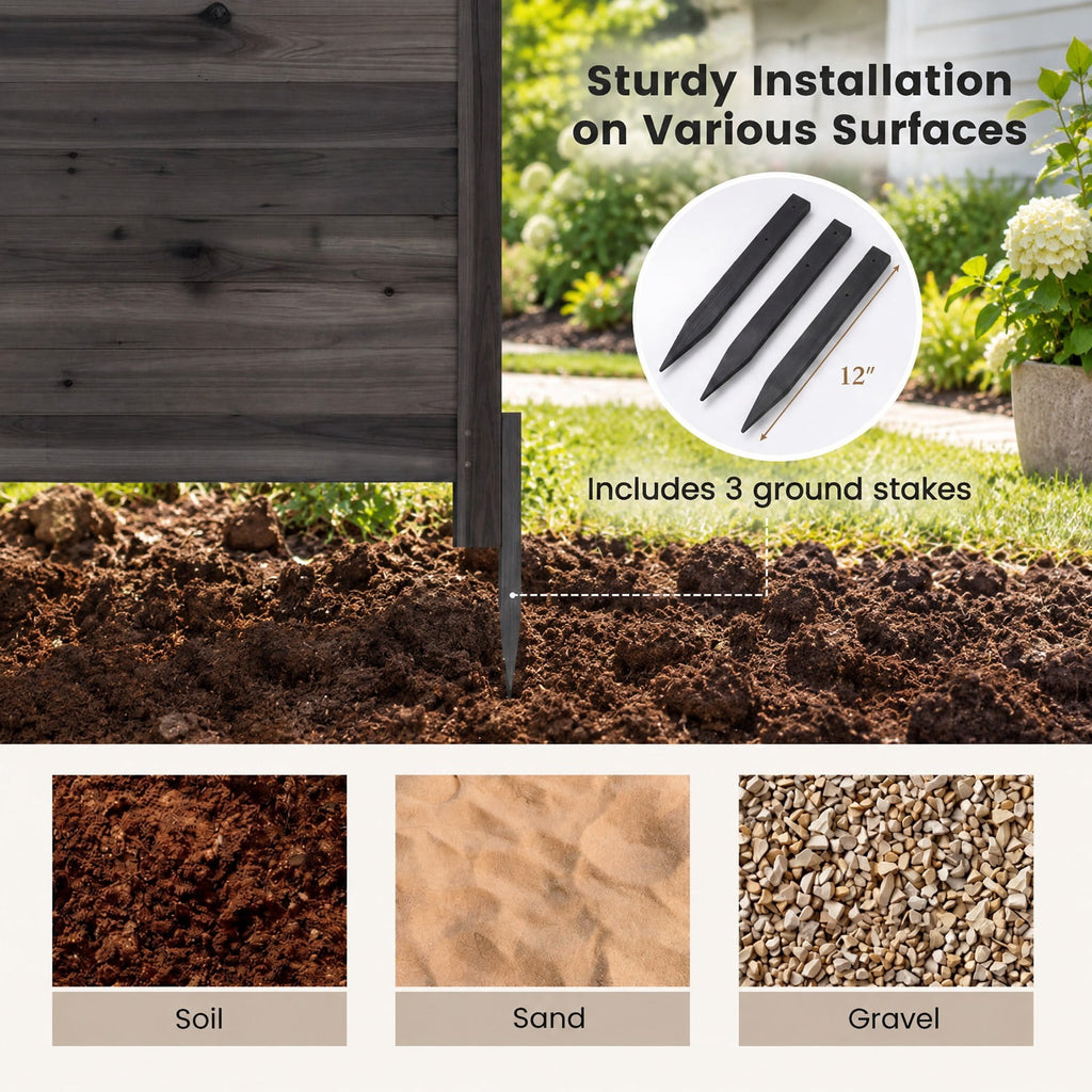 Airfind 3-Panel Outdoor Privacy Air Conditioner Fence for Outside, Fir Wood, 47 Inch x 47 Inch x 45.5 Inch Length of Each Ground Stake 12 Inch