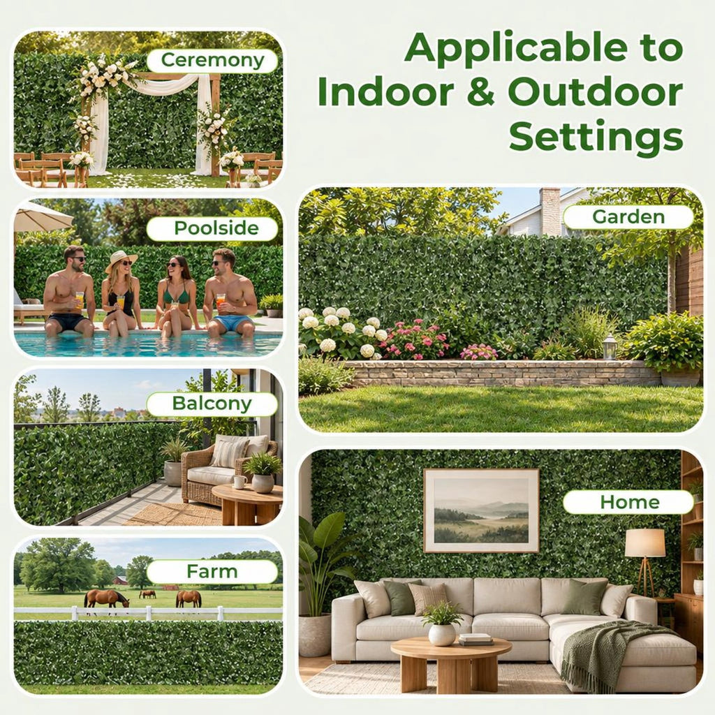 Airfind Artificial Lily Leaf Privacy Fence for Garden Yard Balcony Deck, Polyester Fabric Each Frame, 120 x 40 Rolling Footprint, Dark Green