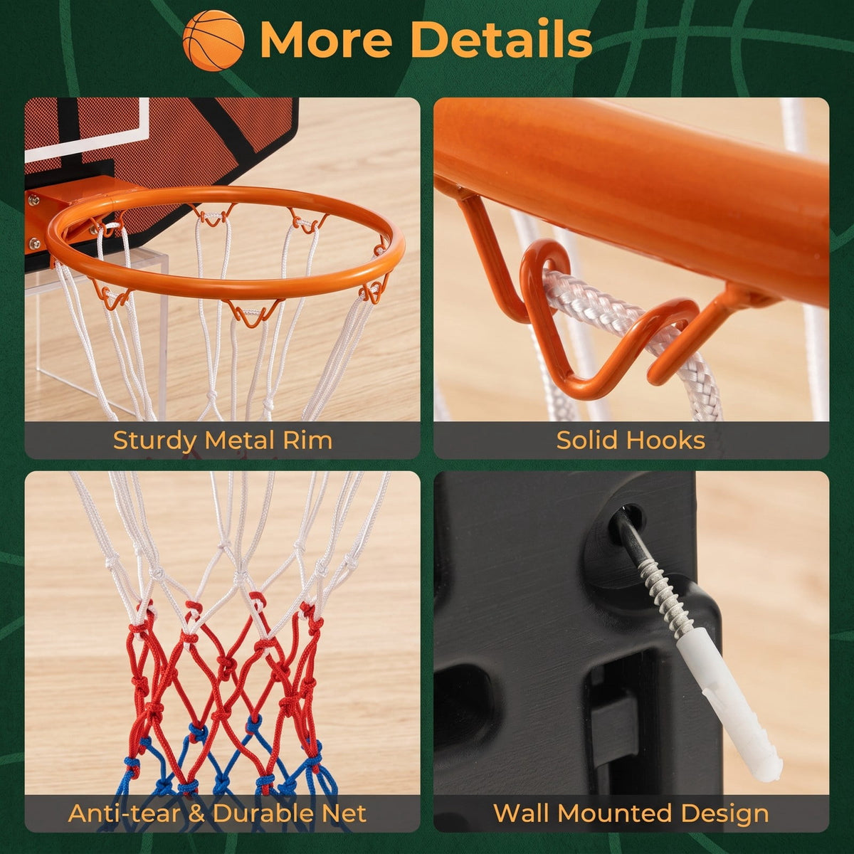 Airfind Wall-Mounted Mini Basketball Hoop with Large Shatterproof Backboard, Indoor Outdoor Basketball Game Set with Metal Rim and Anti-Tear Net for Kids, Black Red