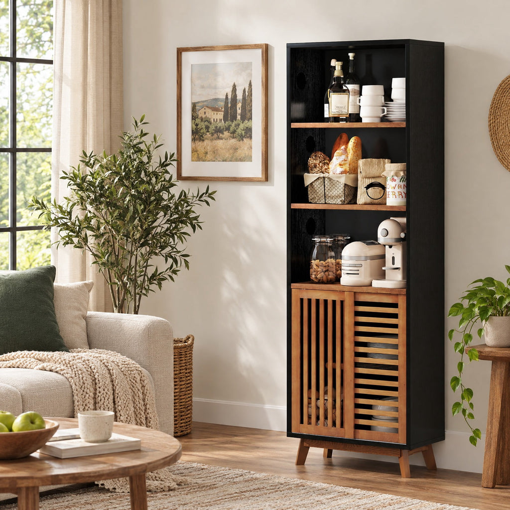 Airfind 70 Inch 5-Tier Bookshelf with Reversible Adjustable Shelf, 44 lbs Capacity, Solid Wood MDF Engineered Wood Aluminum Alloy Frame, Black