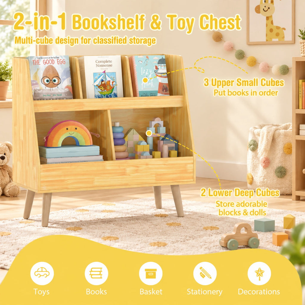 Airfind 5-Cube Kids Bookshelf and Toy Organizer with Anti-Tipping Kits, 68 lbs Capacity, MDF Solid Wood Frame, White Oak Natural Pink Light Gray