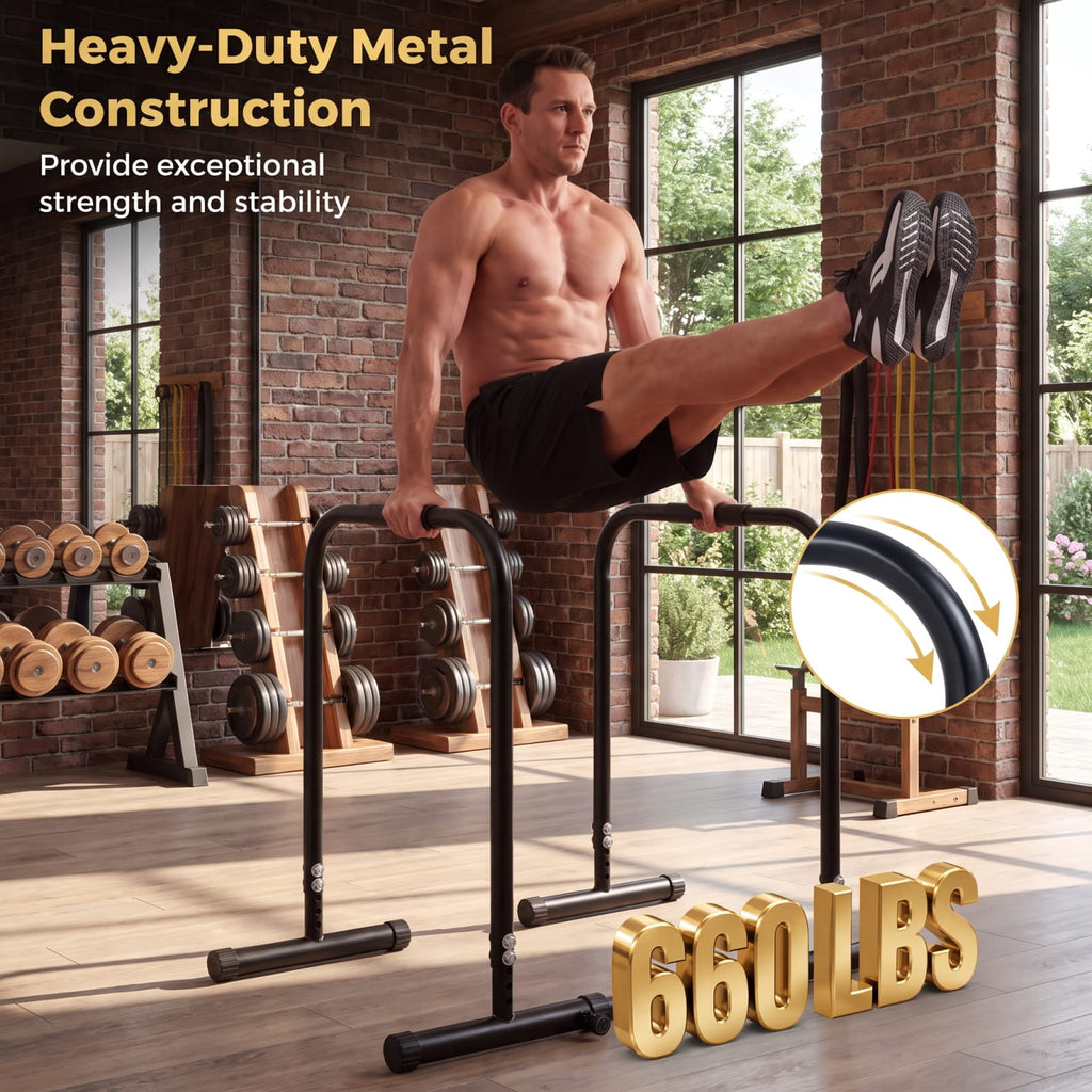 Airfind Adjustable Dip Bar Station with 4 Height and 5 Width Settings and Foam Padded Handles for Calisthenics and Strength Training, Black