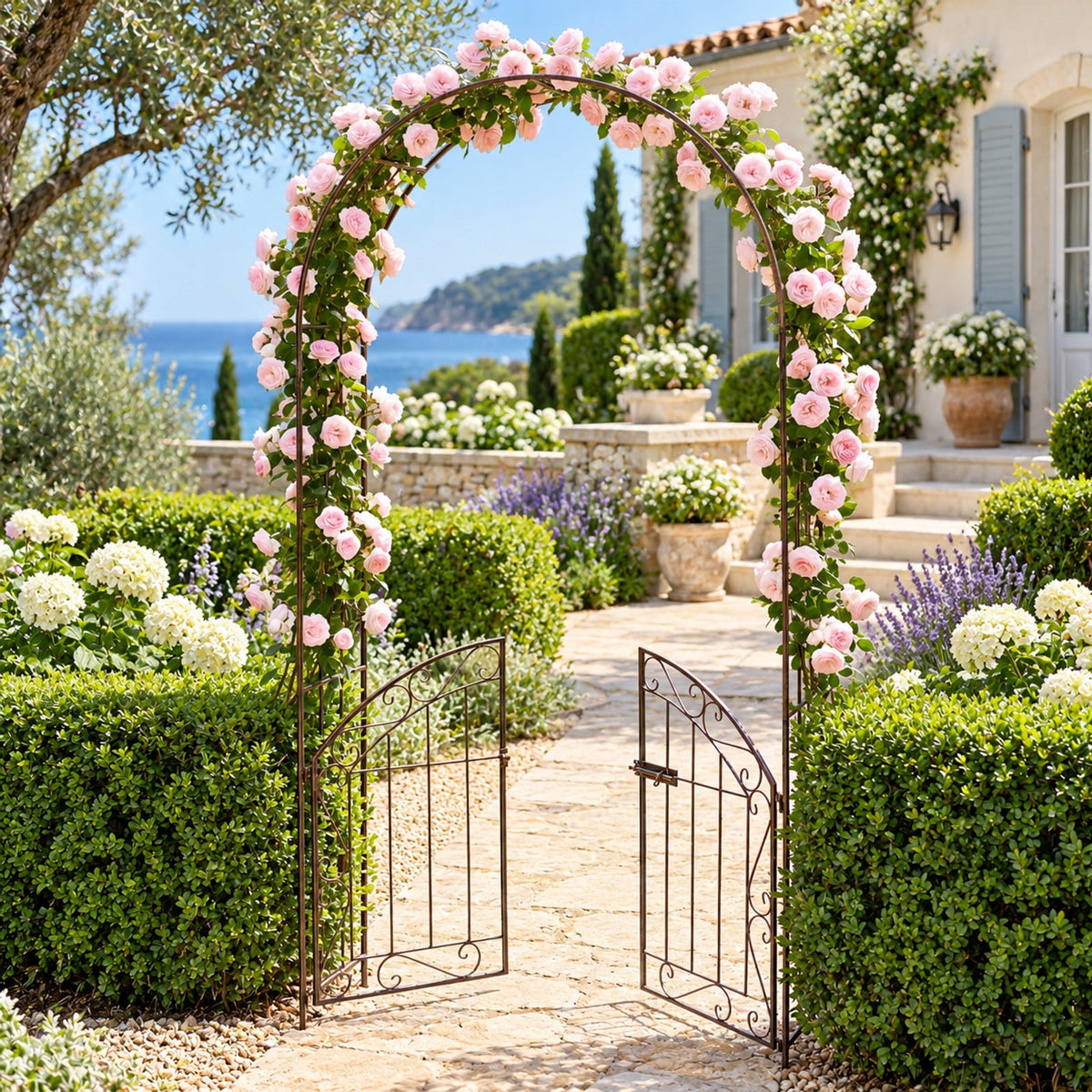 Airfind Heavy-Duty Metal Garden Arch with Gate and Safety Latch, Metal Frame, 39 x 13 x 79 Footprint, Black