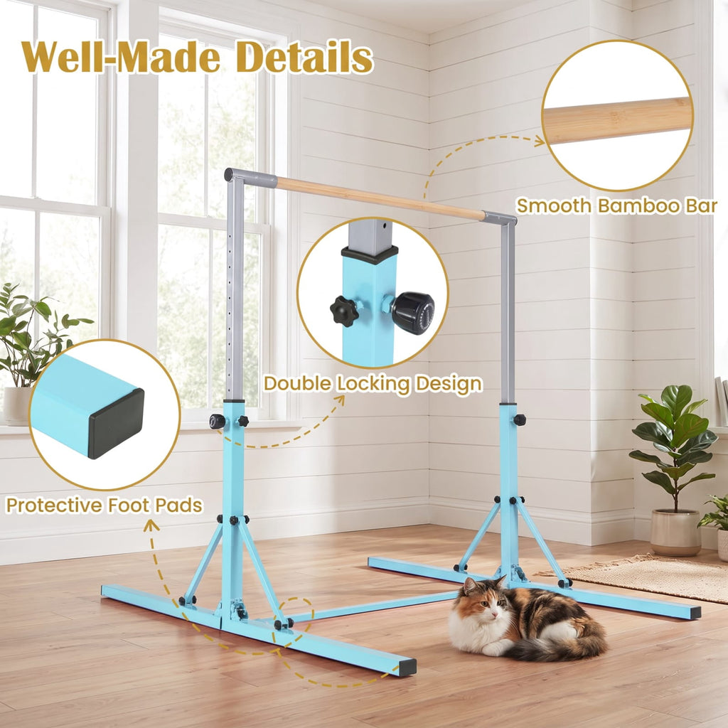 Airfind Foldable Gymnastics Bar for Kids with 3 Level Adjustable Height and Bamboo Grip Bar for Home Balance and Coordination Training, Green