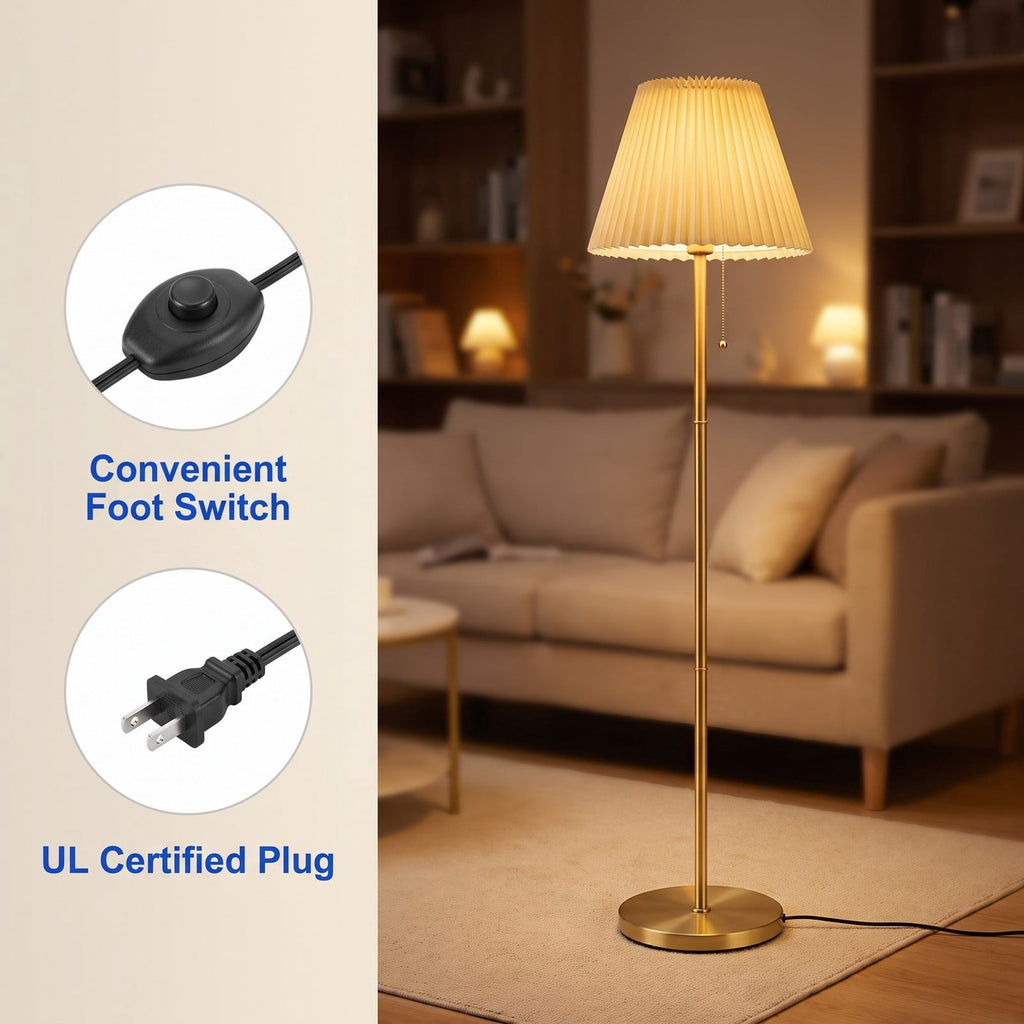 Airfind Modern Standing Lamp with Adjustable Lamp Head and Pleated Lampshade, Metal PVC Polyester Fabric Frame, 13 x 9 Footprint, Gold + White