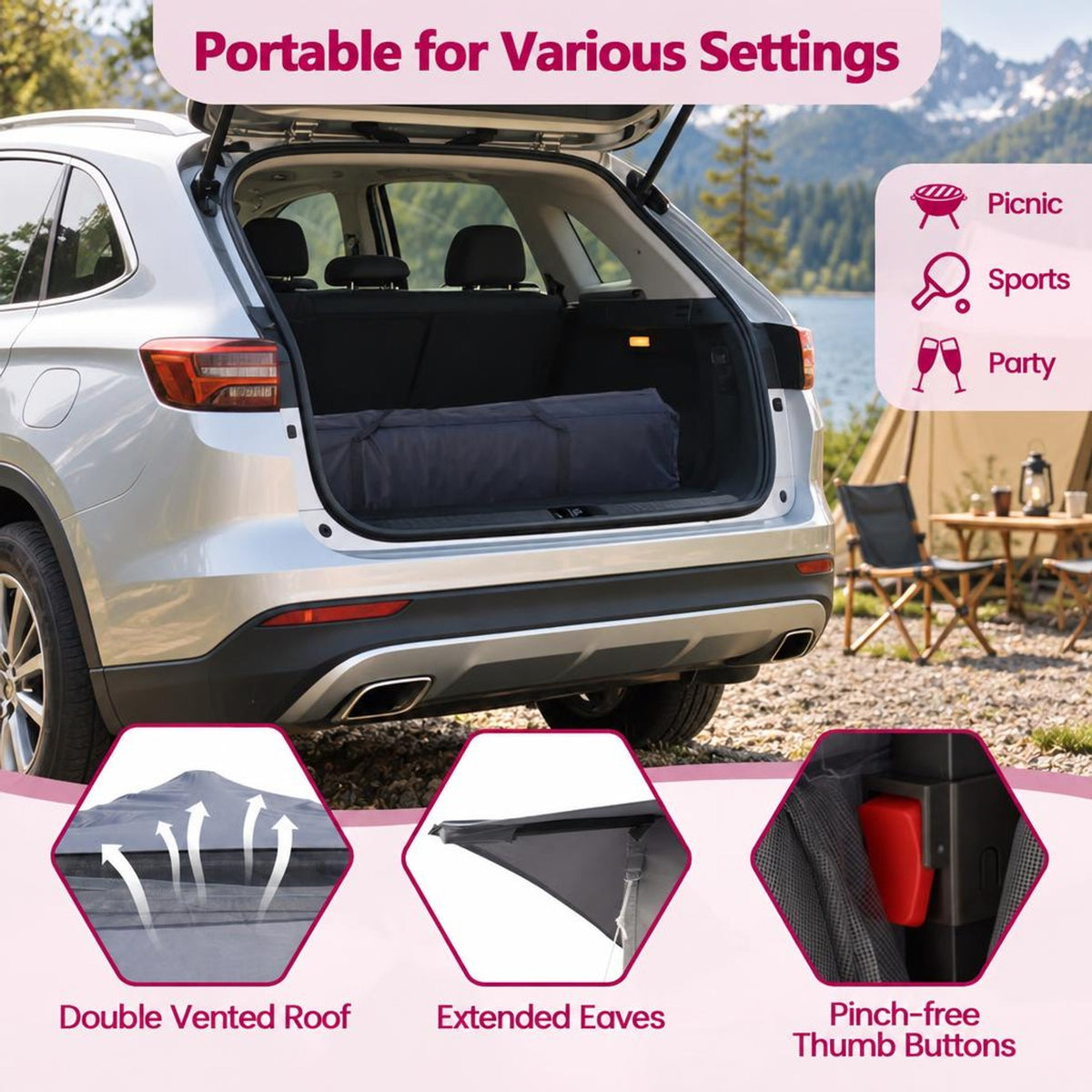 Airfind 11 x 11 Feet 2-Tier Pop-Up Gazebo Tent Portable Canopy Shelter Carry Bag Mesh, Polyester fabric steel pipe Frame, Gray