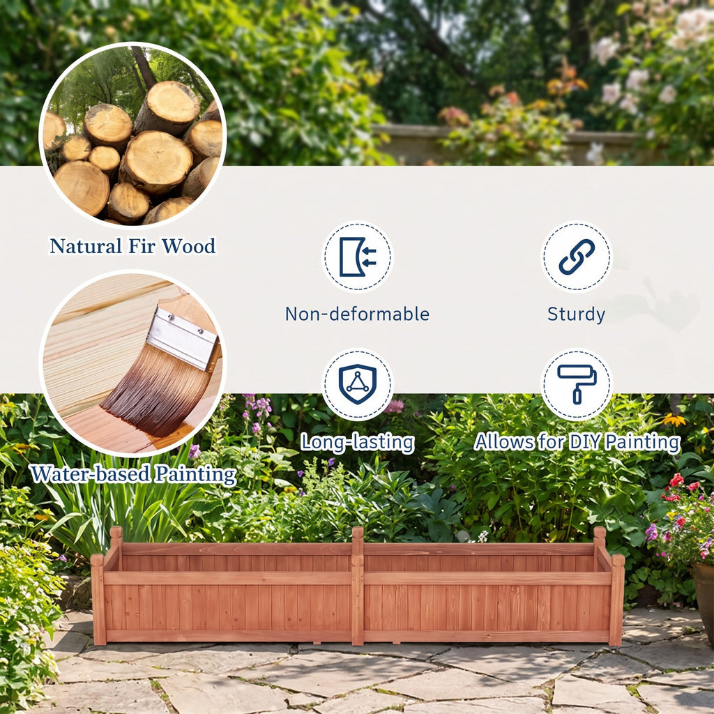 Airfind 91 x 24 x 16 Inch Divisible Planter Box with Corner Drainage and Non-woven Liner for Growing Vegetables, Fir Wood Frame, Brown