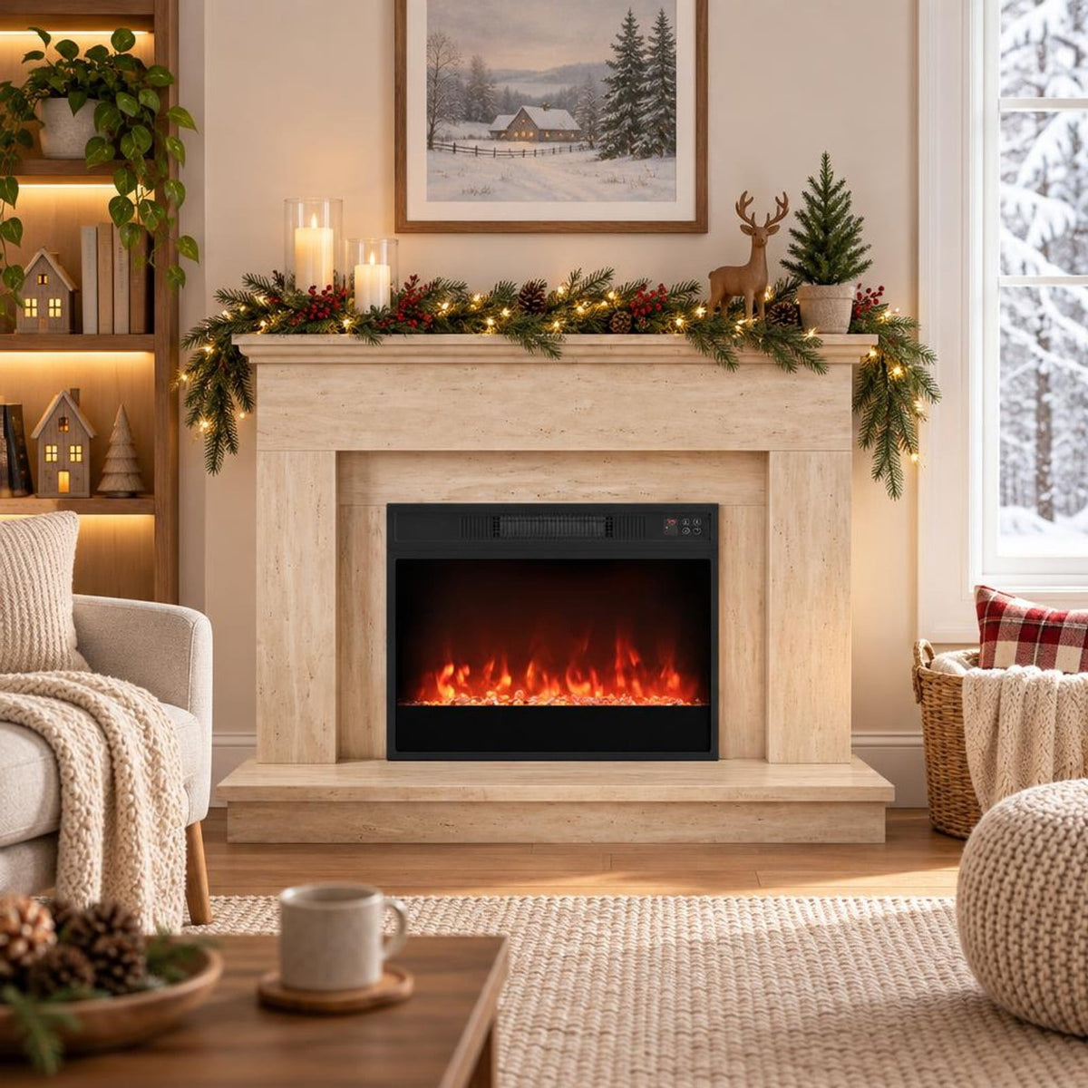 Airfind 5000 BTU 23-Inch Electric Fireplace Insert featuring Remote Control and Brightness, Metal Tempered Glass PP Frame, Black