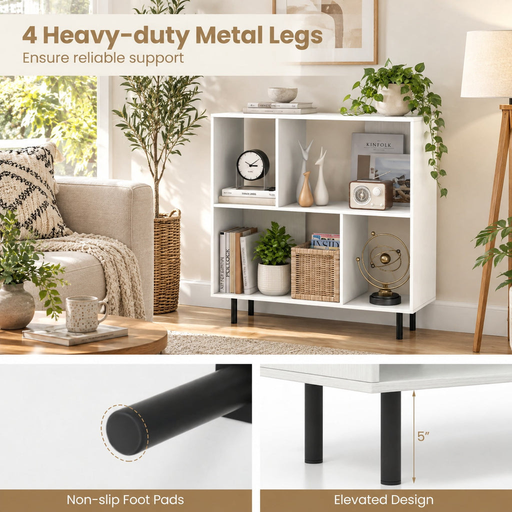 Airfind Open Shelf Bookcase with 4 Compartments, White, 4-cube bookcase provides ample storage space, Assembly is required before use