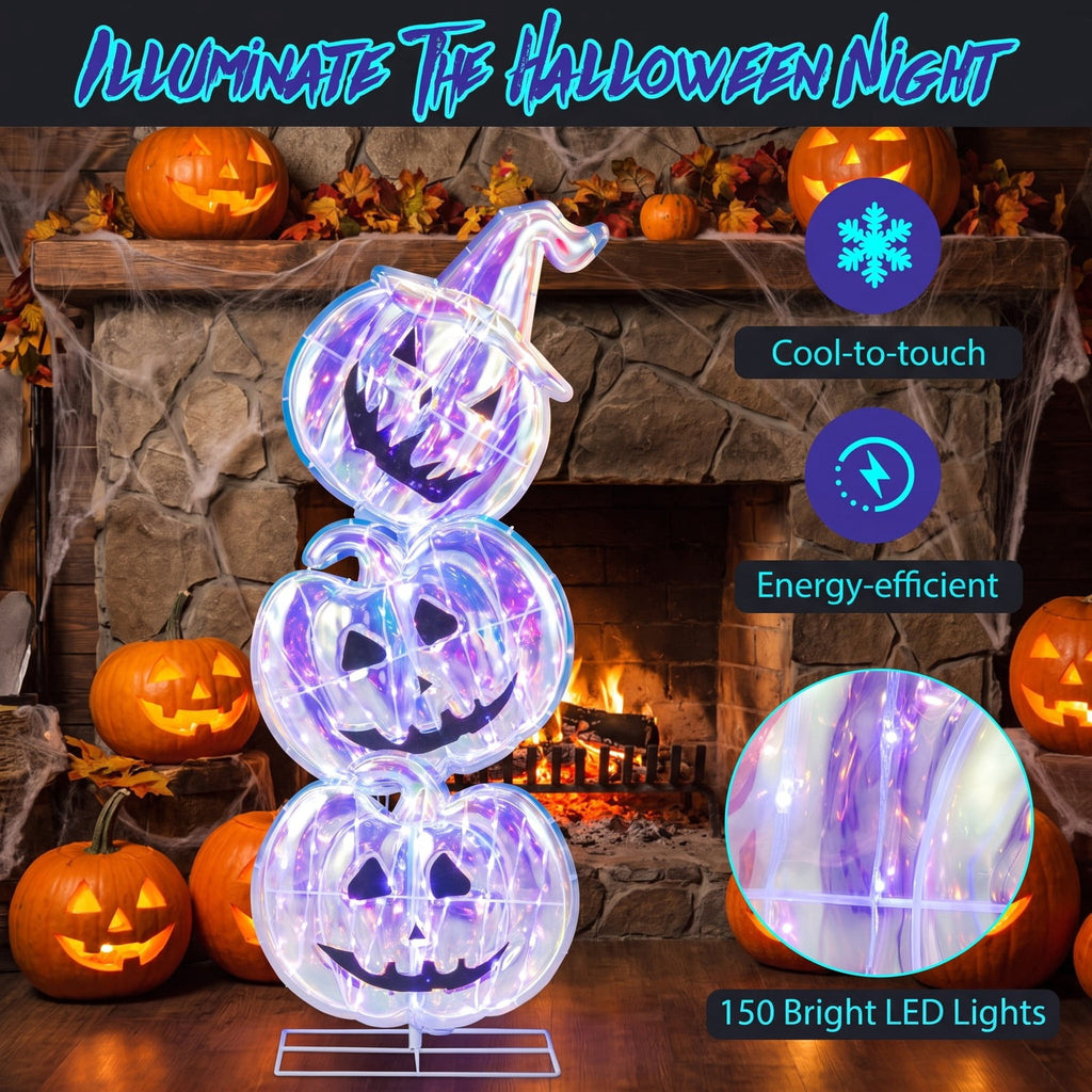 Airfind Standing 150 LED Lighted Pumpkin Halloween Decoration with Base, Plastic Frame, 1.3 x 0.9 x 3.4 FT Footprint, Multicolor