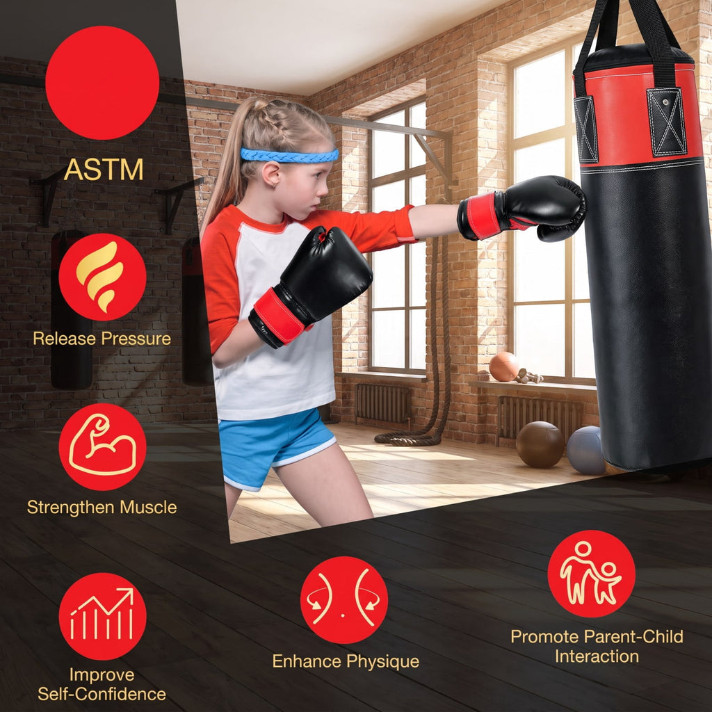Airfind 11 Pound Kids Hanging Punching Bag Set with Hand Wraps and Padded Gloves for Karate Taekwondo Practice and Home Boxing Training, Black