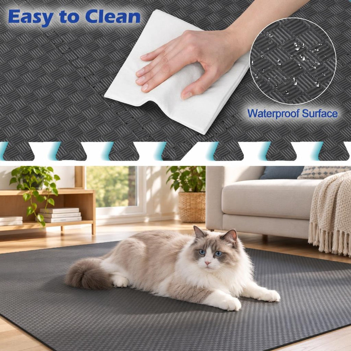 Airfind 18 PCS Puzzle Exercise Mat EVA Foam Interlocking Floor Tiles, Black, Size of Each Piece 24 x 24 x 0.6Net W
