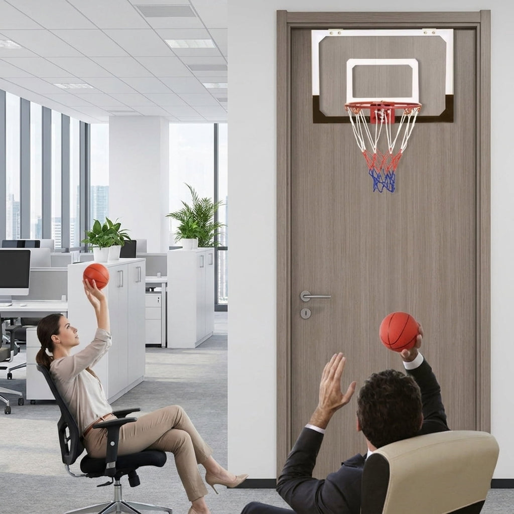 Airfind Over-the-Door Mini Basketball Hoop Set with 18 Inch Shatterproof Polycarbonate Backboard 9 Inch Rim and Rubber Ball for Bedroom Office Indoor Play, Multicolor
