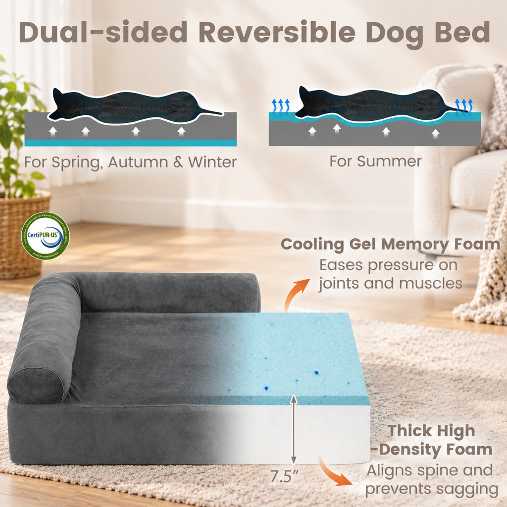 Airfind Cooling Gel Memory Foam Dog Bed for Medium Dogs with Washable Cover, Cooling Gel Memory Foam Silicone Polyester 25D Foam Frame, Dark Gray
