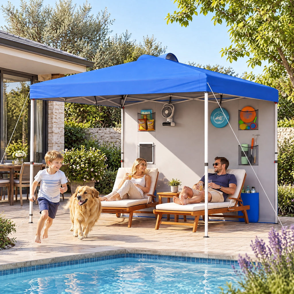 Airfind 10 x 10 FT Pop up Canopy Tent with Sidewall 6 Pockets Instant Setup Commercial Gazebo, 150D Oxford Fabric Metal Frame, Blue