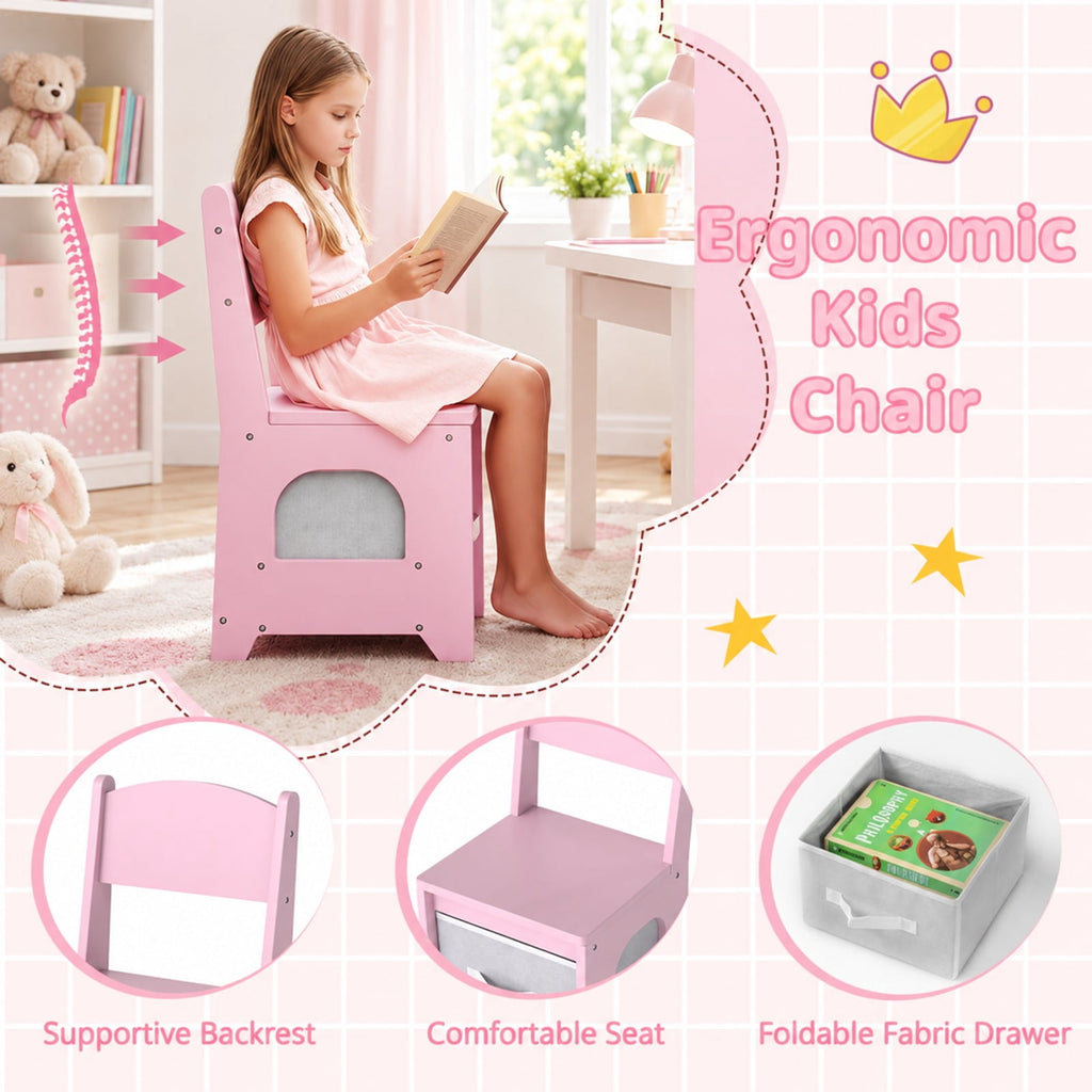 Airfind 2-In-1 Kids Vanity Set with Lights for Toddlers 3+ Years Old, 45 lbs Capacity, MDF Non-woven Fabric Frame, 37 x 24 x 39.5 Footprint, Pink