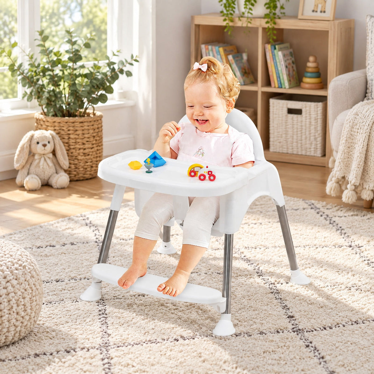 Airfind 4-in-1 Convertible Youth High Chair with Removable Double Tray, 33 lbs Capacity, PP Frame, for 6-36 Months, 26 Inch x 23.5 Inch x 33.5 Inch, White