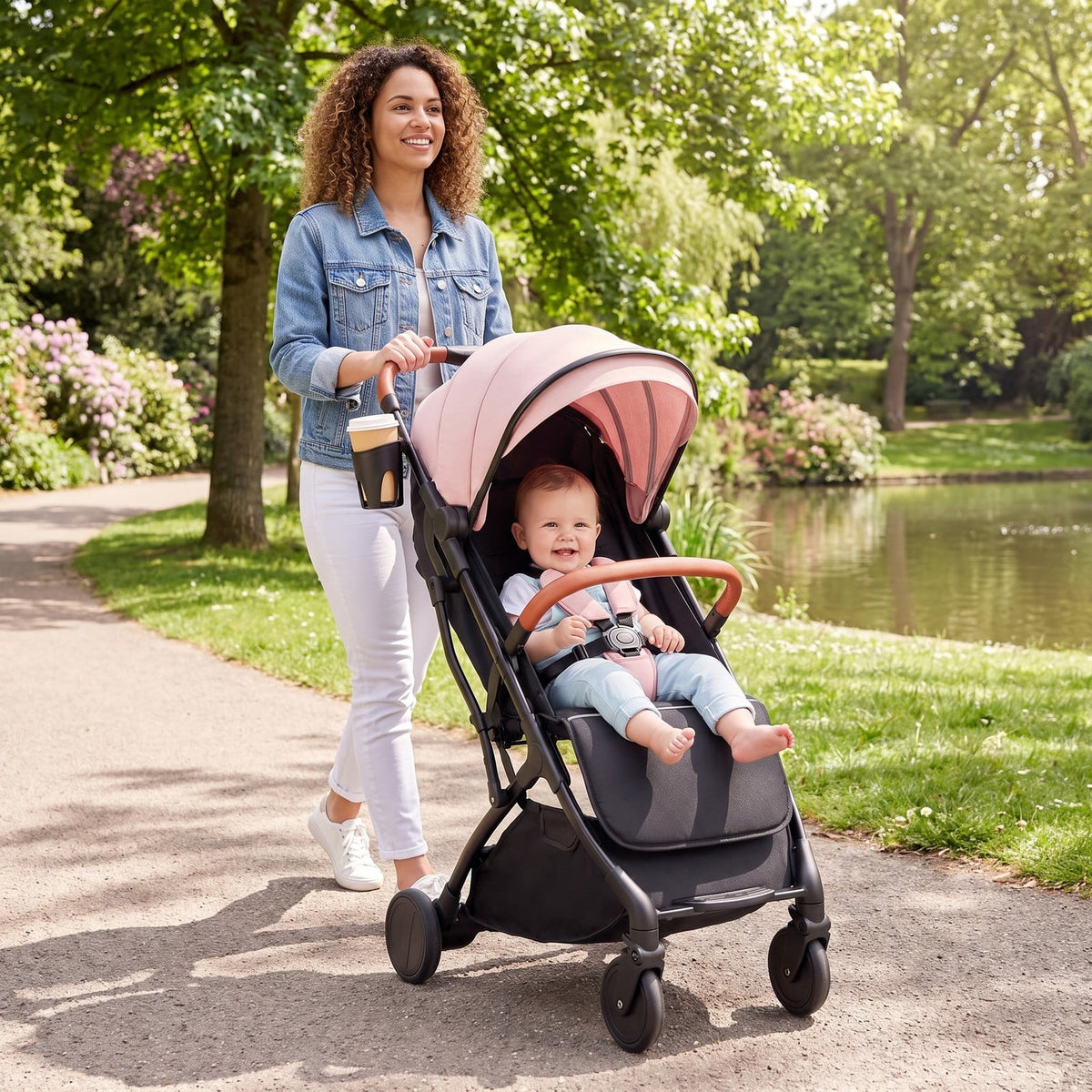 Airfind Lightweight Baby Stroller Compact Travel Stroller with One-Hand Folding, 33 lbs Capacity, Aluminum Frame, for 0-3 years old, Pink