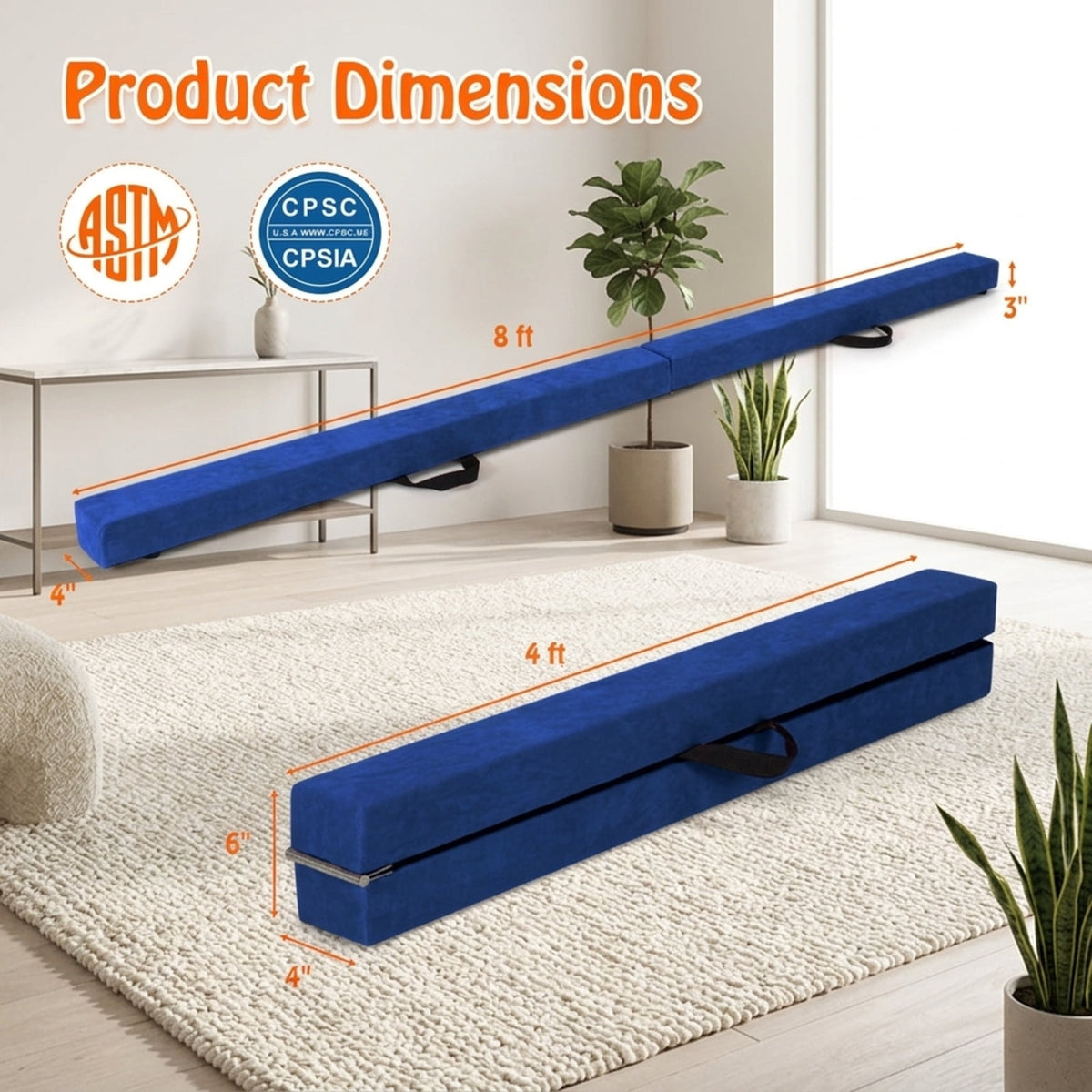 Airfind Folding Balance Beam with Solid Wood Base and Anti Slip Bottom for Kids Gymnastics Practice and Home Training, Blue
