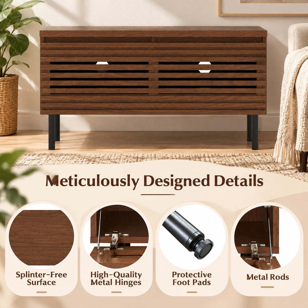 Airfind Mid Century Fluted TV Stand for 40 TV with 2 Hidden Compartments and Metal Legs, 90 lbs Capacity, Metal Engineered Wood Frame, Walnut