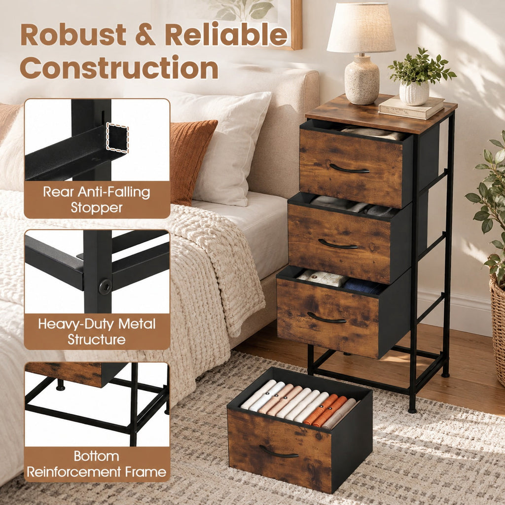 Airfind Dresser Nightstand with 4 Roomy Fabric Drawers and Metal Frame, 130 lbs Capacity, Metal Engineered Wood Non-Woven Fabric Frame, Brown