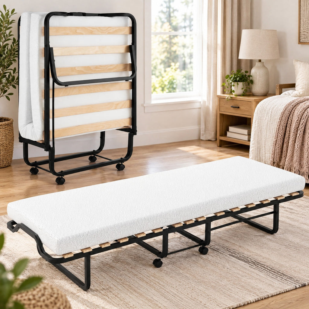 Airfind Rollaway Folding Bed with Memory Foam Mattress Made in Italy, 265 lbs Capacity, Steel wood memory foam polyurethane Frame