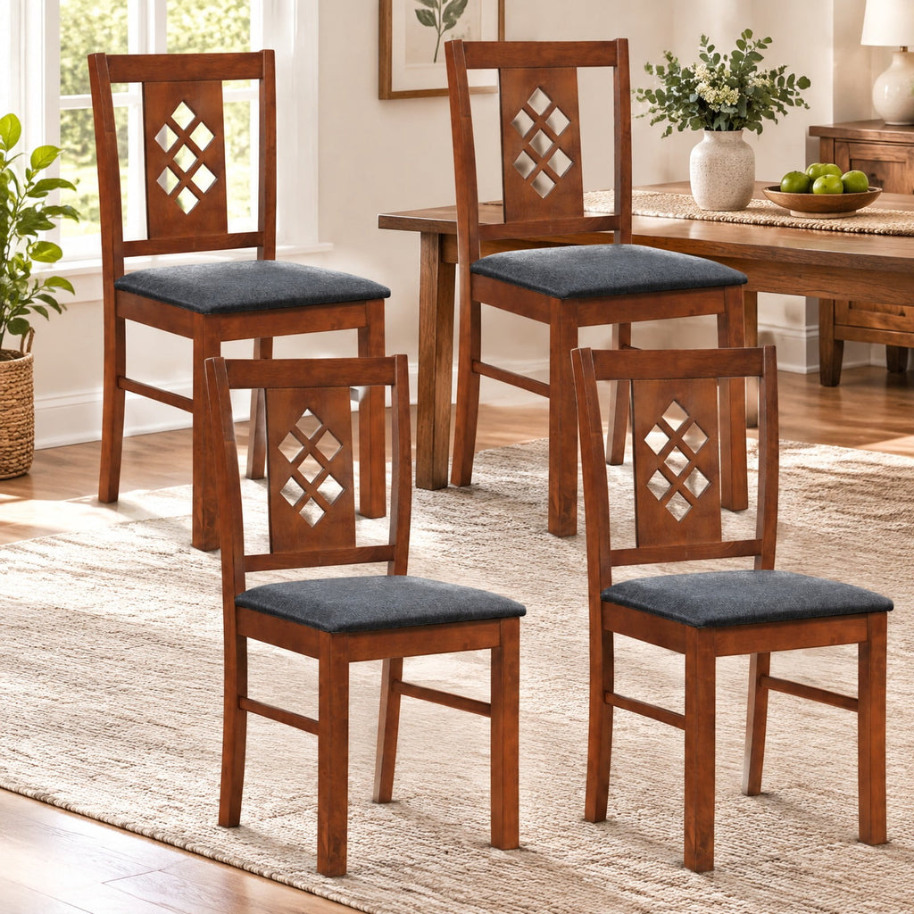 Airfind Linen Style Upholstered Kitchen Chairs with Wood Frames Set of 4, 330 Lbs Capacity, Rubber Wood Polyester Sponge Engineered Wood, Unspecified