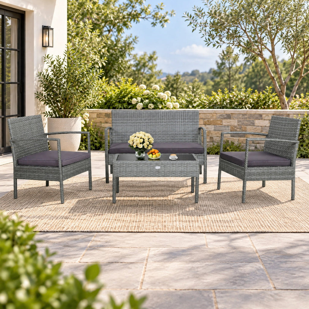Airfind 4 Pieces Outdoor Rattan Conversation Set with Comfortable Cushion, 800 lbs Capacity, Rattan Frame, 23 Inch x 23 Inch x 28.5 Inch Footprint