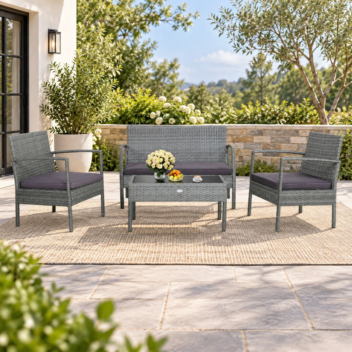 Airfind 4 Pieces Outdoor Rattan Conversation Set with Comfortable Cushion, 800 lbs Capacity, Rattan Frame, 23 Inch x 23 Inch x 28.5 Inch Footprint