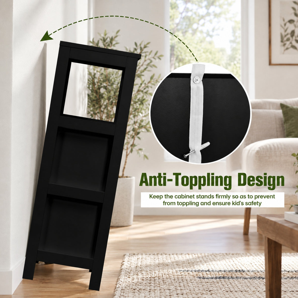 Airfind Bathroom Wooden Floor Cabinet Multifunction Storage Rack Stand Organizer, 11 lbs Capacity, P2 MDF NC paint Frame, Black