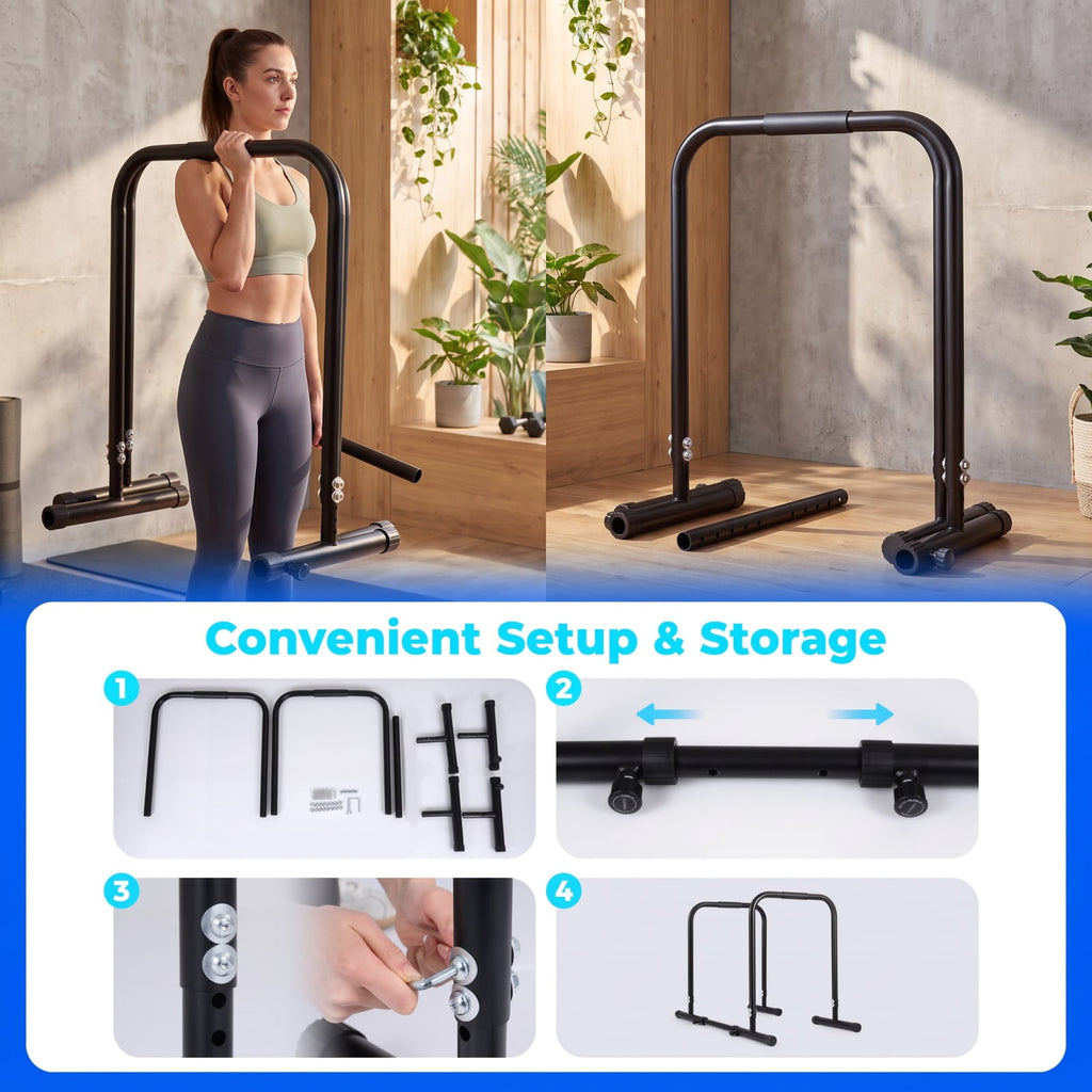 Airfind Adjustable Dip Bar Station with 4 Height and 5 Width Settings and Foam Padded Handles for Calisthenics and Strength Training, Black
