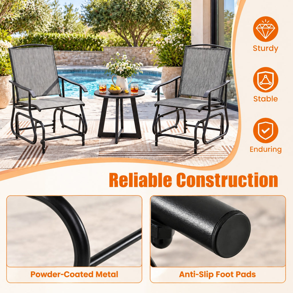 Airfind Outdoor Glider Chair with Metal Frame and Armrests, 330 lbs Capacity, Fabric Metal Frame, 24 x 29 x 37.5 Footprint, Grey