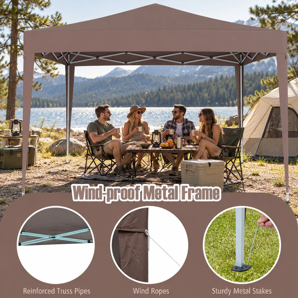 Airfind 10 FT x 10 FT Pop-Up Canopy Tent Easy Setup Instant Folding Shelter with Mesh Netting, 210D Oxford Fabric Frame, Coffee