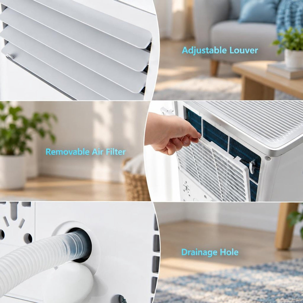 Airfind 8000 BTU 3-in-1 Portable Air Conditioner with Remote Control, 13 x 13 x 27.5 Footprint, White