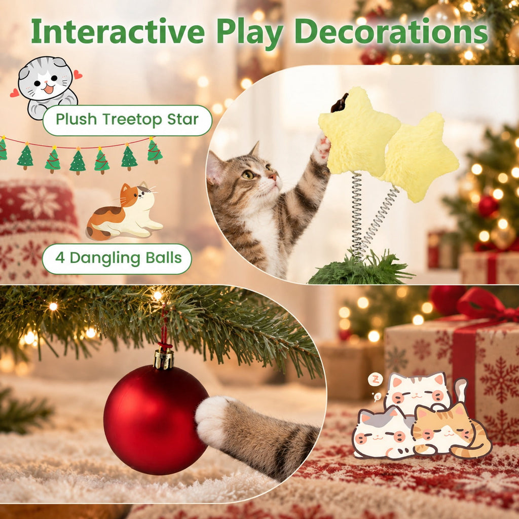 Airfind Christmas Cat Tree with Scratching Post and Dangling Balls for Indoor Cats, 33 lbs Capacity, Green