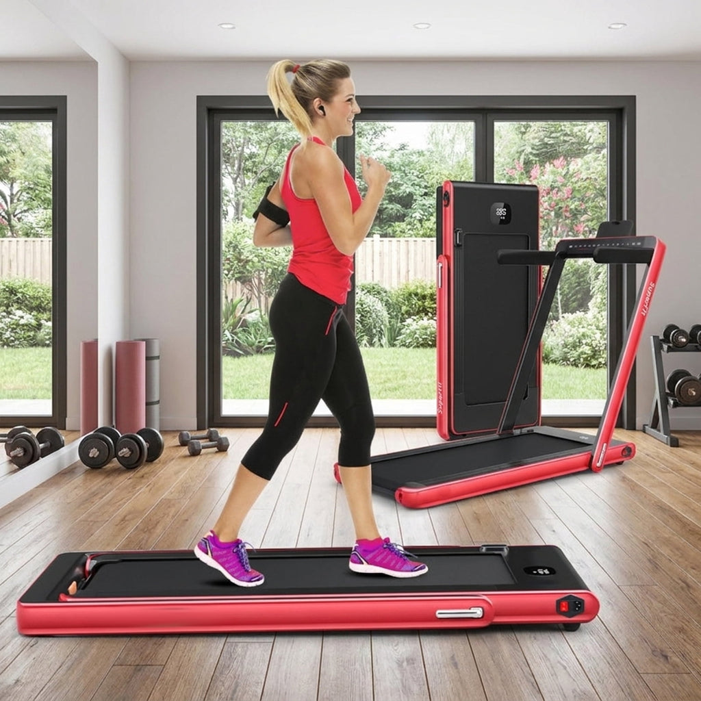 Airfind 2-in-1 Walk-to-Run Folding Treadmill Audio Console, Red