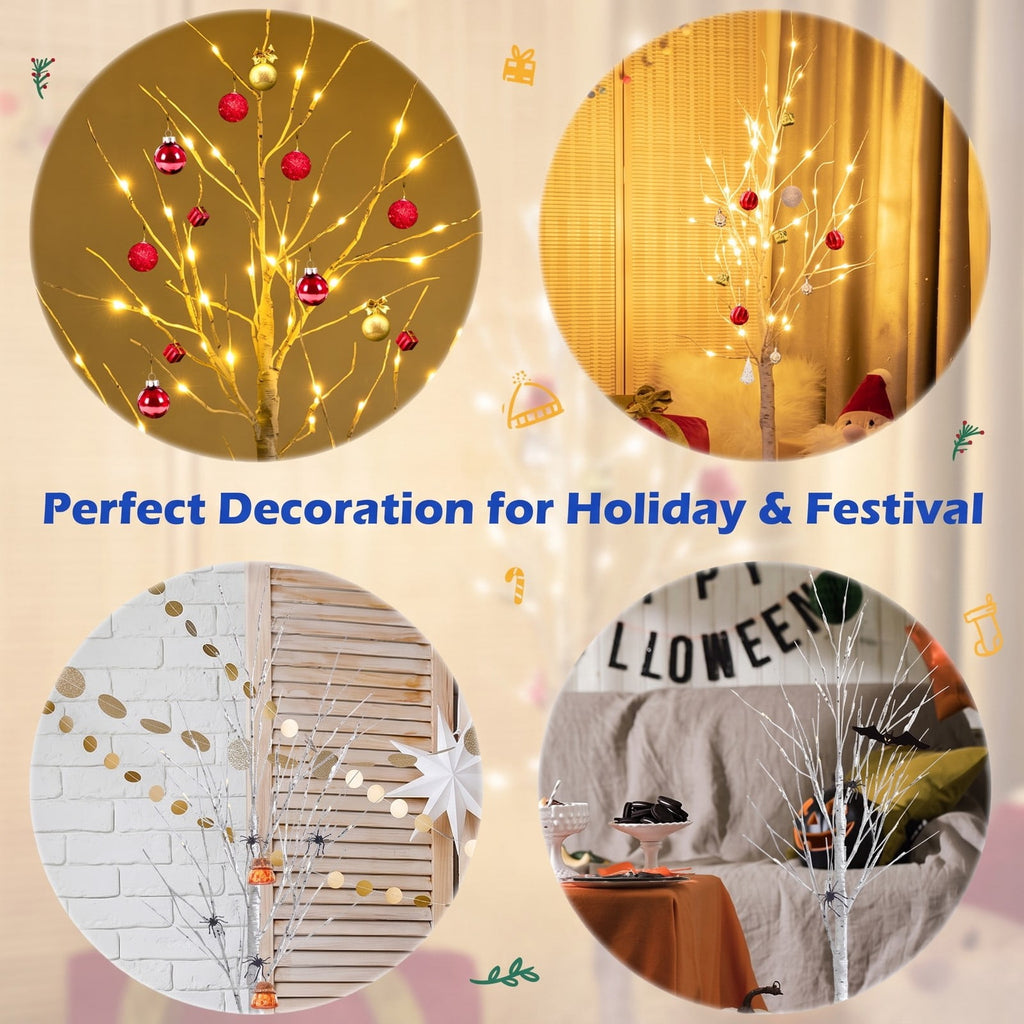 Airfind Pre-lit White Twig Birch Tree for Christmas Holiday with LED Lights-4 ft, metal plastic Height: 4/5/6 ft Frame, White