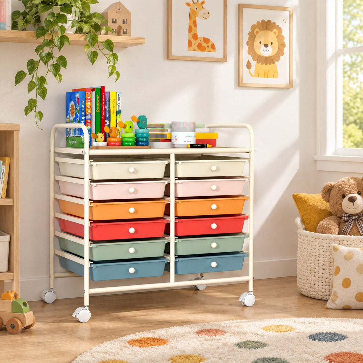 Airfind 12 Drawers Rolling Storage Cart for Home and Office, Steel Frame, 25inx15inx 34in Footprint, of frame White
