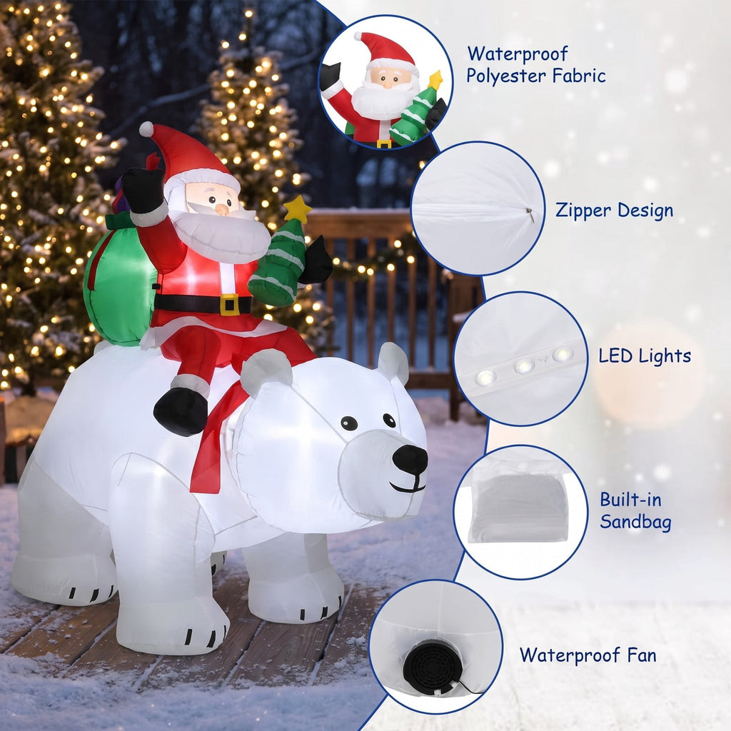 Airfind 6.5 Feet Christmas Inflatable Santa Riding Polar Bear with Shaking Head LED Lights, Polyester fabric Frame, Show in the picture