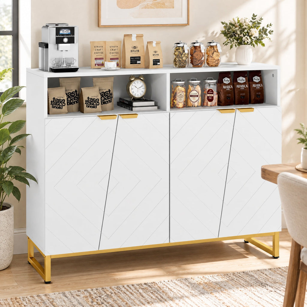 Airfind Modern Sideboard Cabinet with 4 Doors and Adjustable Shelves, 220 lbs Capacity, MDF Metal Frame, 40 x 12 x 32/100 x 30 x 80 cm Footprint