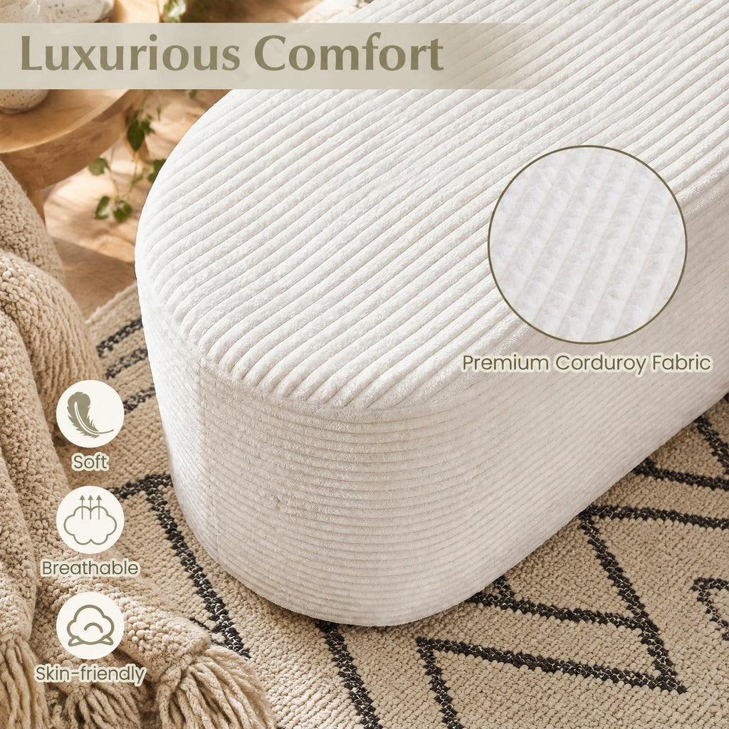 Airfind Upholstered Ottoman Bench with High-Density Sponge, 175 lbs Capacity, Corduroy Polyester Sponge Frame, 47 x 18 x 19 Footprint, Beige