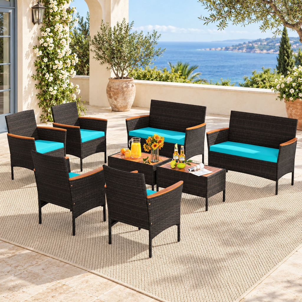 Airfind 8 Piece Patio Wicker Sofa Set 4 Rattan Chairs and 2 Loveseat with 2 Table, 400 lbs Capacity, 22 x 23.5 x 32 Footprint