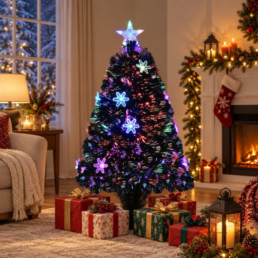 Airfind LED Optic Artificial Christmas Tree with Snowflakes-3 Feet, PVC Frame, 2.4 x 5 (Diameter x H) Height: 5 ft Weight: About 8 lbs Footprint