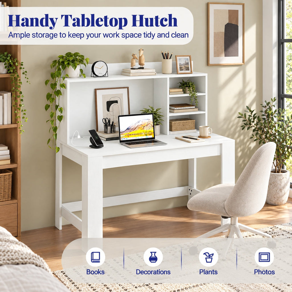 Airfind Modern Computer Desk with Hutch and Storage Shelves, 330 lbs Capacity, MDF Engineered Wood Frame, 42.5 Inch x 23.5 Inch x 49 Inch Storage Footprint