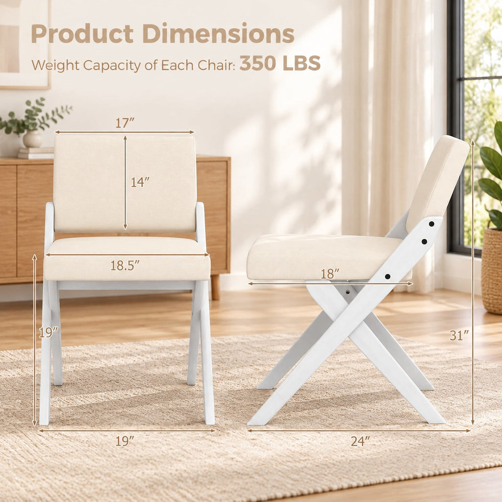 Airfind Wooden Dining Chairs Set of 2 with Solid Rubber Wood Frame and Thick Padded Cushions for Kitchen and Dining Room, White